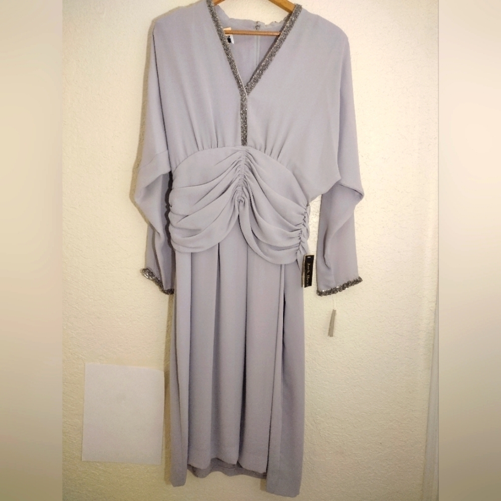 Jack Bryan Vintage 70s Hand Beaded Gray 7505 Midi Dress